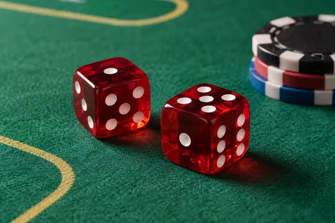 AI illustration: two dice and chips on a craps table