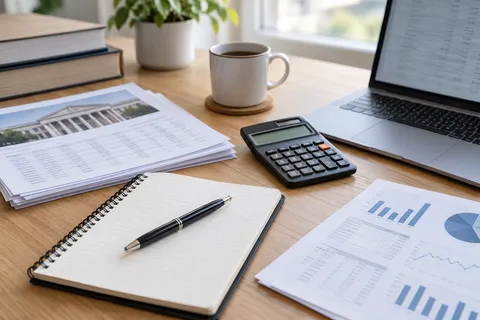 AI illustration: notebook, calculator and verification documents