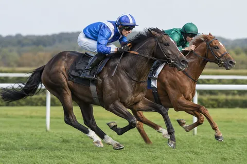 AI illustration: horse race on a turf track