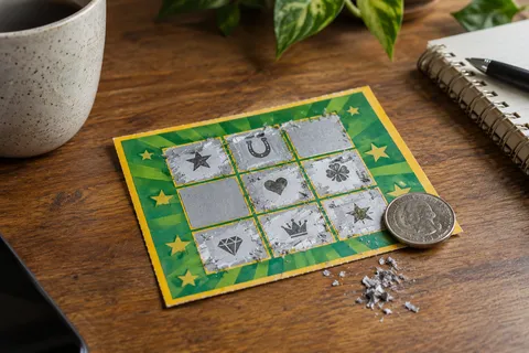 AI illustration: fictional scratch card and coin