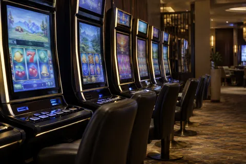 AI illustration: slot machines in a fictional gaming room