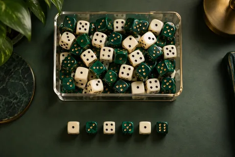 AI illustration: Green and ivory dice arranged for a statistical example
