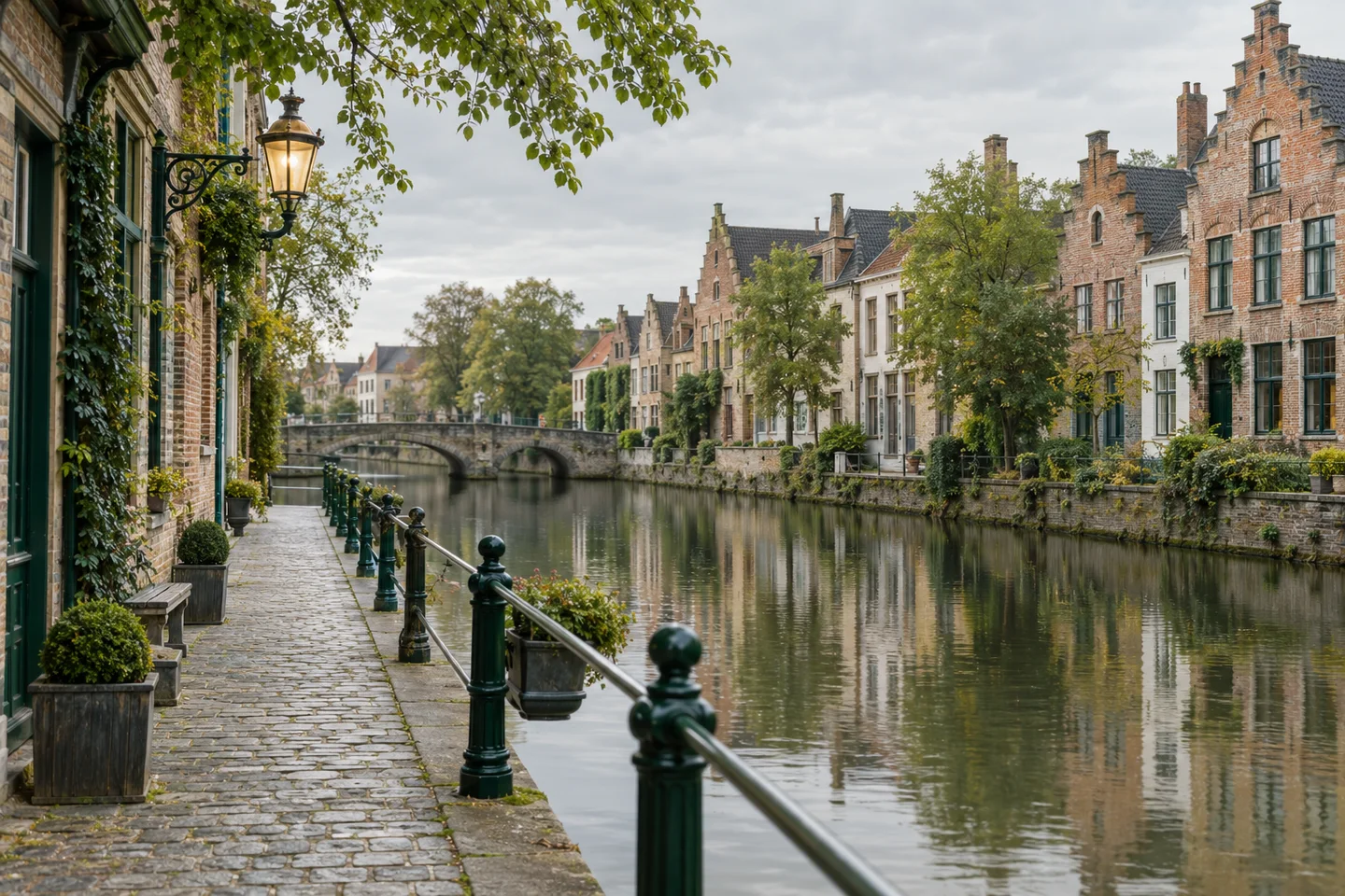 AI illustration: Fictional Belgian-inspired brick neighbourhood