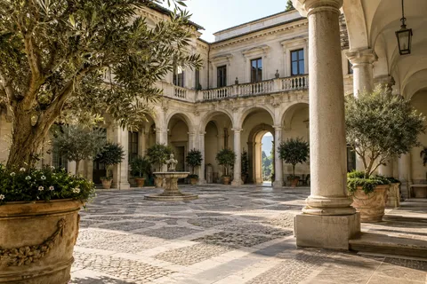 AI illustration: Fictional courtyard inspired by Italian architecture