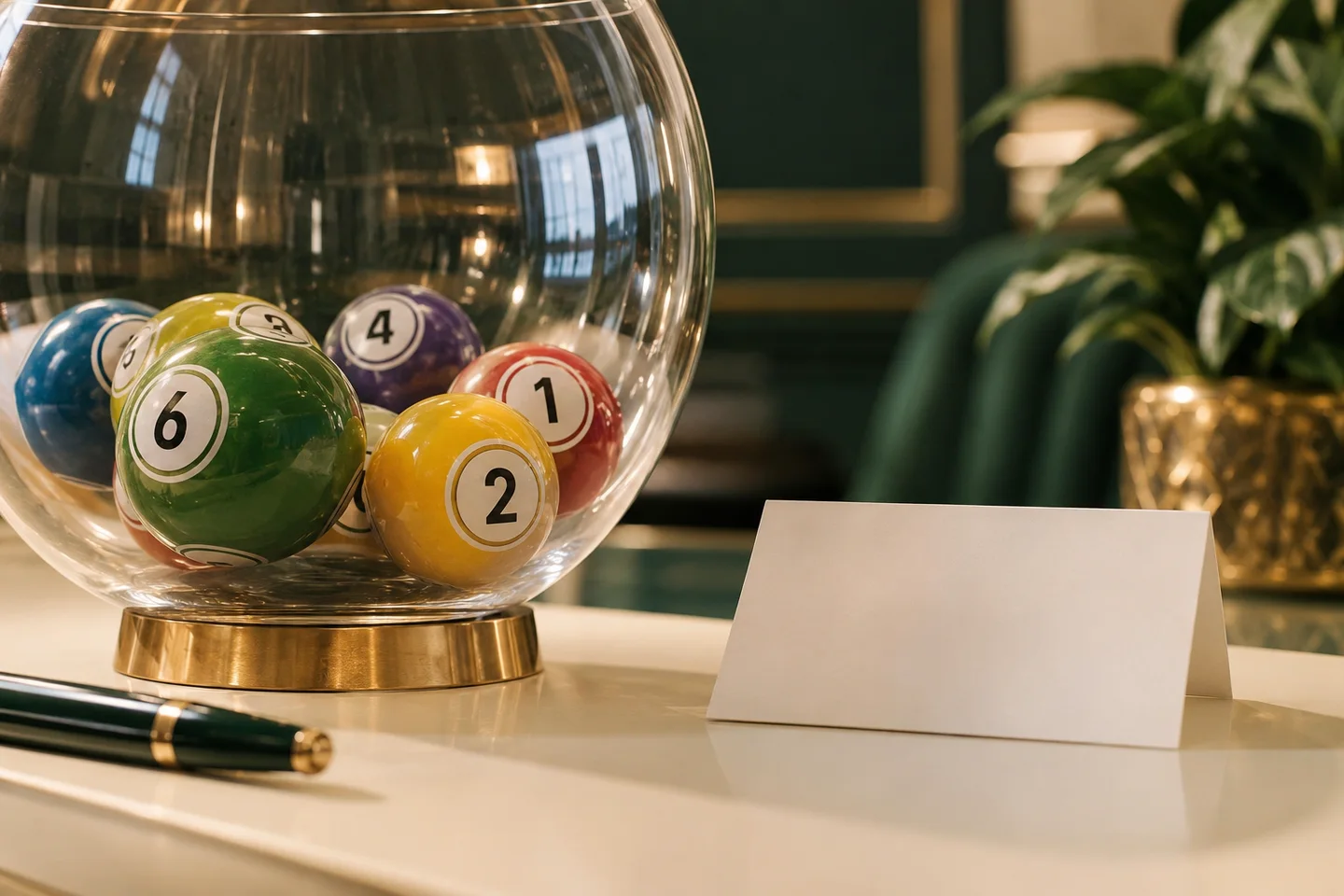 AI illustration: Drawing balls and blank ticket in an educational scene
