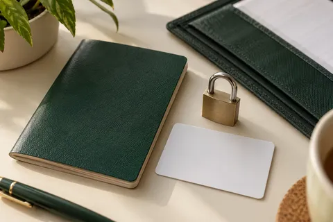 AI illustration: Anonymous documents and padlock on a desk
