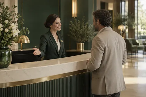 AI illustration: Reception at a fictional leisure venue