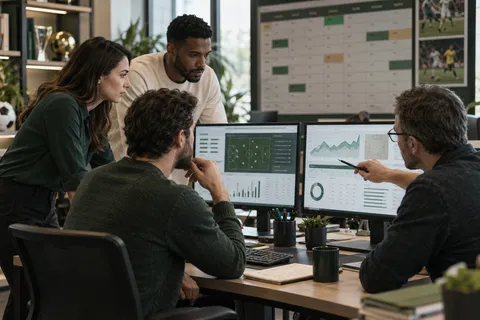 AI illustration: Fictional sports-analysis team at work