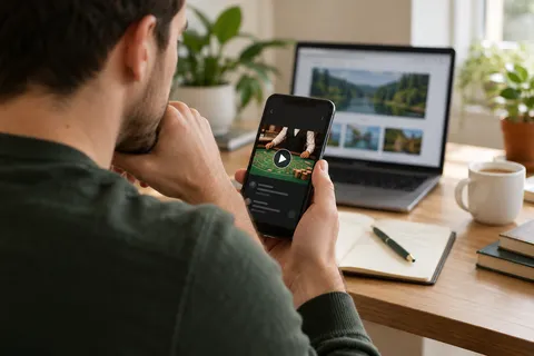 AI illustration: Adult reviewing a video on a phone